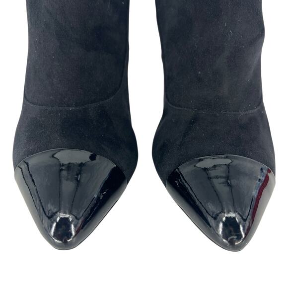 Chanel 2020 CC Suede Pearl Heel Cap Toe Logo Boots Black - Picture 6 of 16